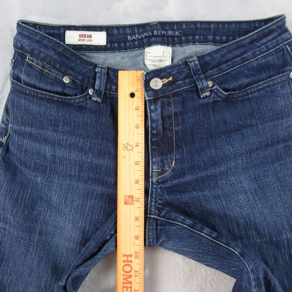 Banana Republic Urban Wide Leg Jeans Womens 08S Blue Dark Wash Low Rise Flare - Picture 7 of 14